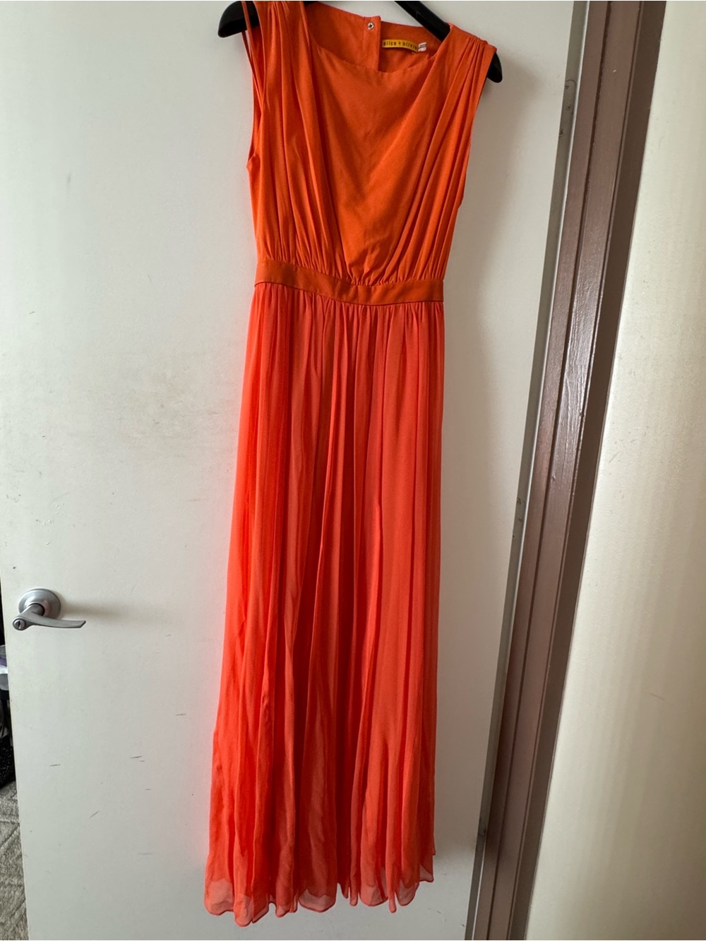 Alice+Olivia by Stacey Bendet Leather Waist Soft Orange Maxi Dress/ Gown/6/NWT - Picture 14 of 17